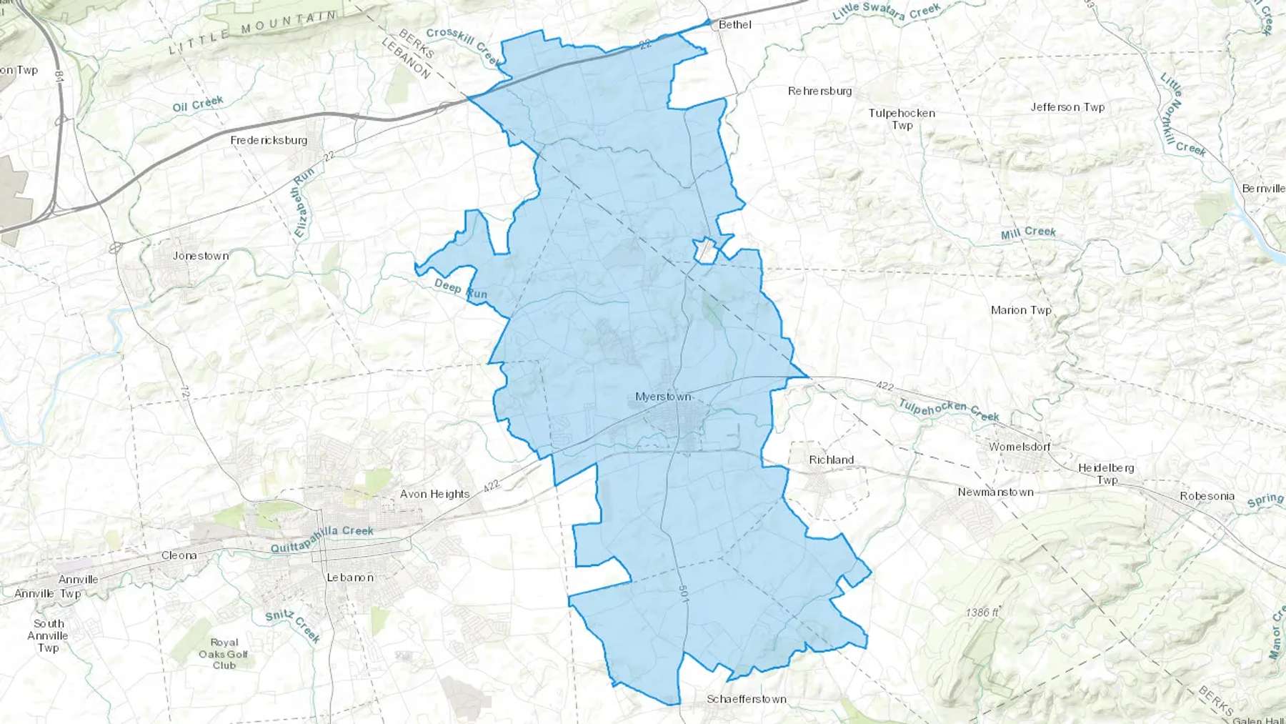 Myerstown, PA Cash heating Oil delivery map Map of the COD Fuel Oil delivery service area for Myerstown, PA