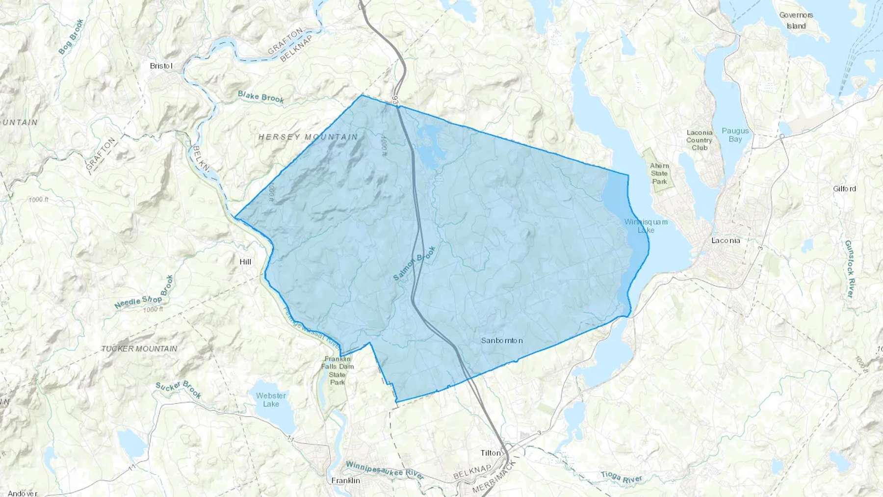 Sanbornton, NH Cash heating Oil delivery map Map of the COD Fuel Oil delivery service area for Sanbornton, NH