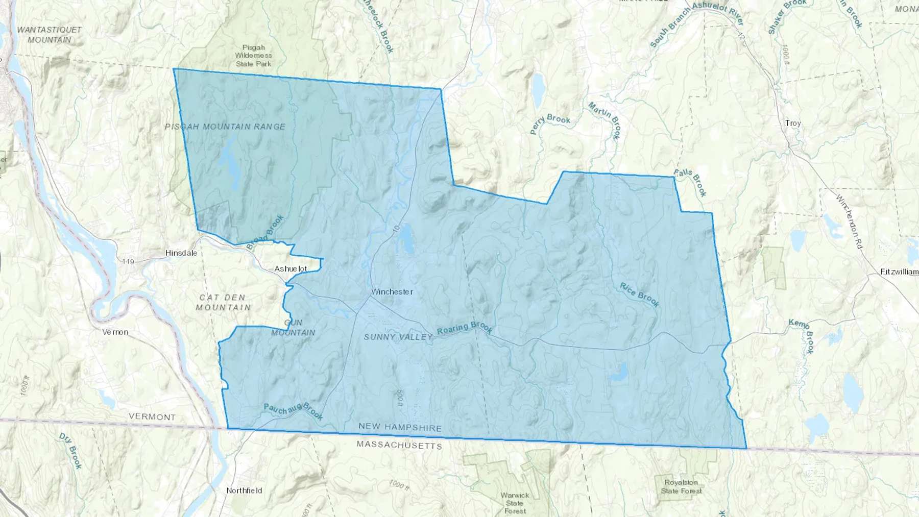 Winchester, NH Cash heating Oil delivery map Map of the COD Fuel Oil delivery service area for Winchester, NH