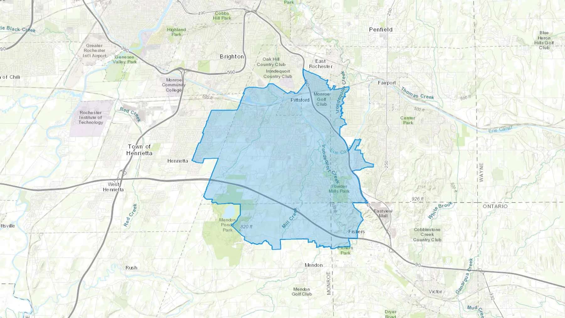 Pittsford, NY Cash heating Oil delivery map Map of the COD Fuel Oil delivery service area for Pittsford, NY