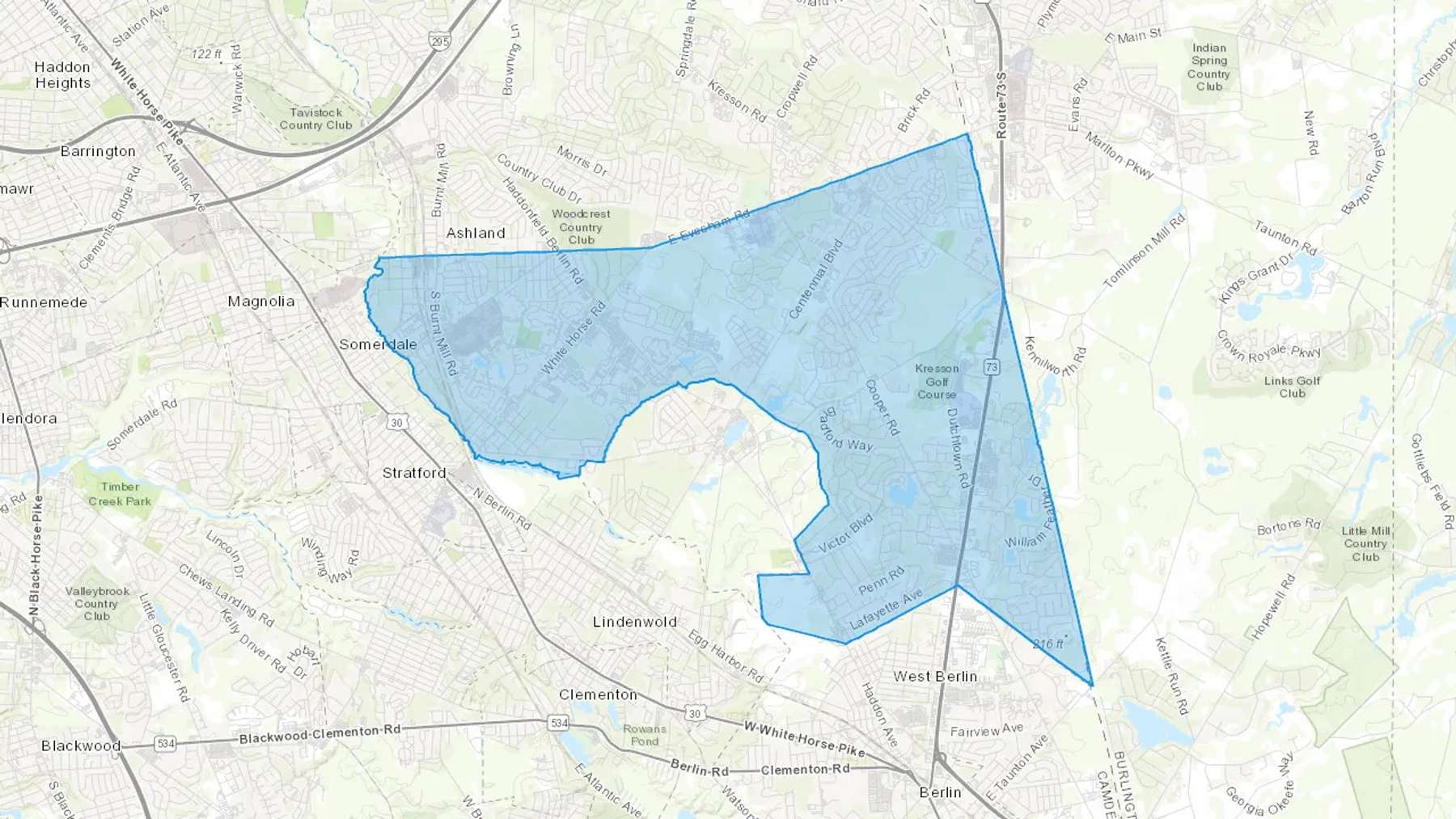 Voorhees, NJ Cash heating Oil delivery map Map of the COD Fuel Oil delivery service area for Voorhees, NJ