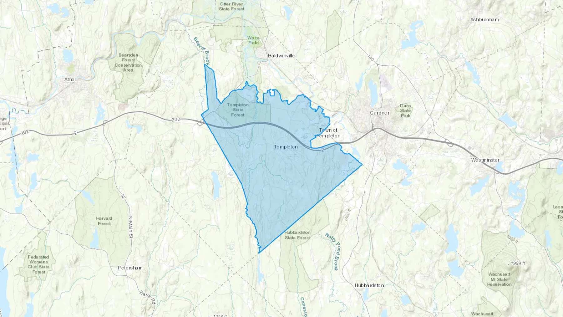 Templeton, MA Cash heating Oil delivery map Map of the COD Fuel Oil delivery service area for Templeton, MA