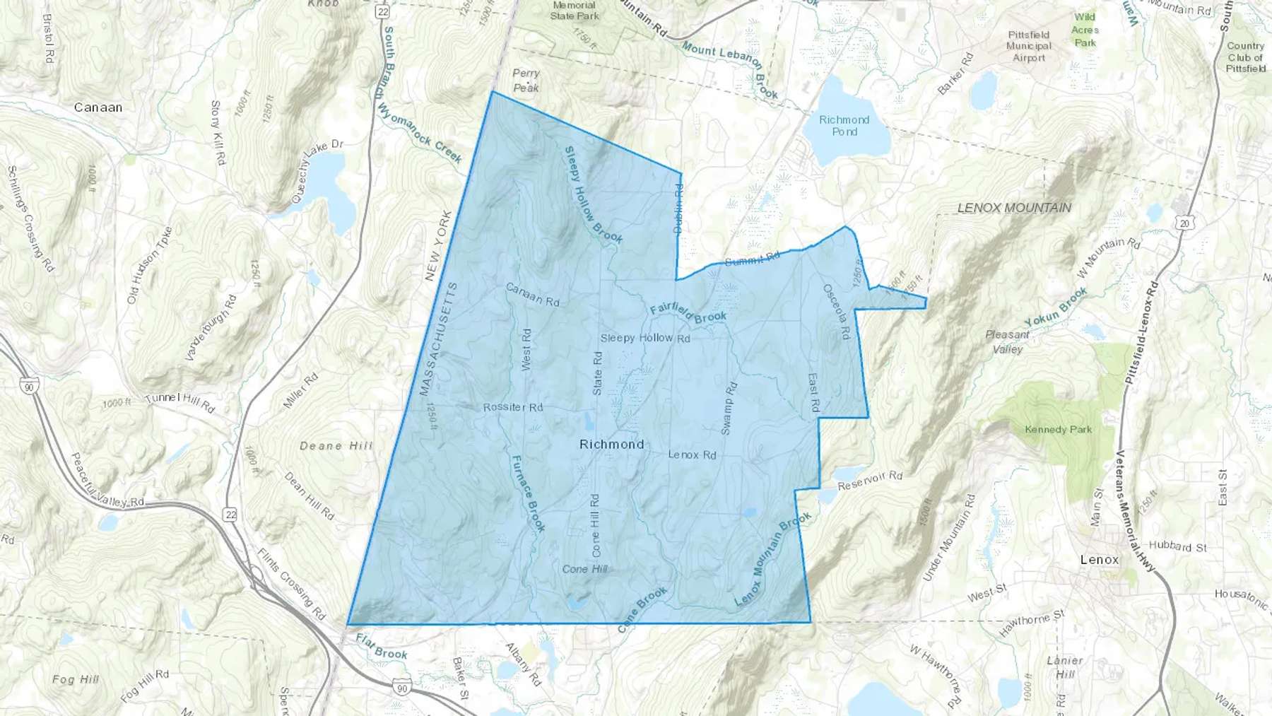 Richmond, MA Cash heating Oil delivery map Map of the COD Fuel Oil delivery service area for Richmond, MA