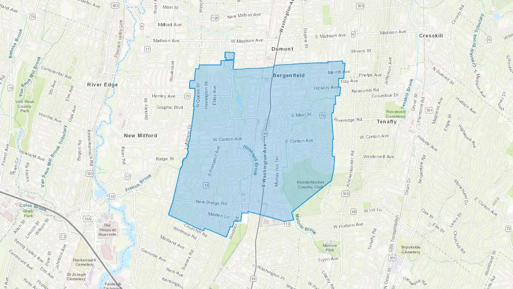 Bergenfield, NJ Cash heating Oil delivery map Map of the COD Fuel Oil delivery service area for Bergenfield, NJ