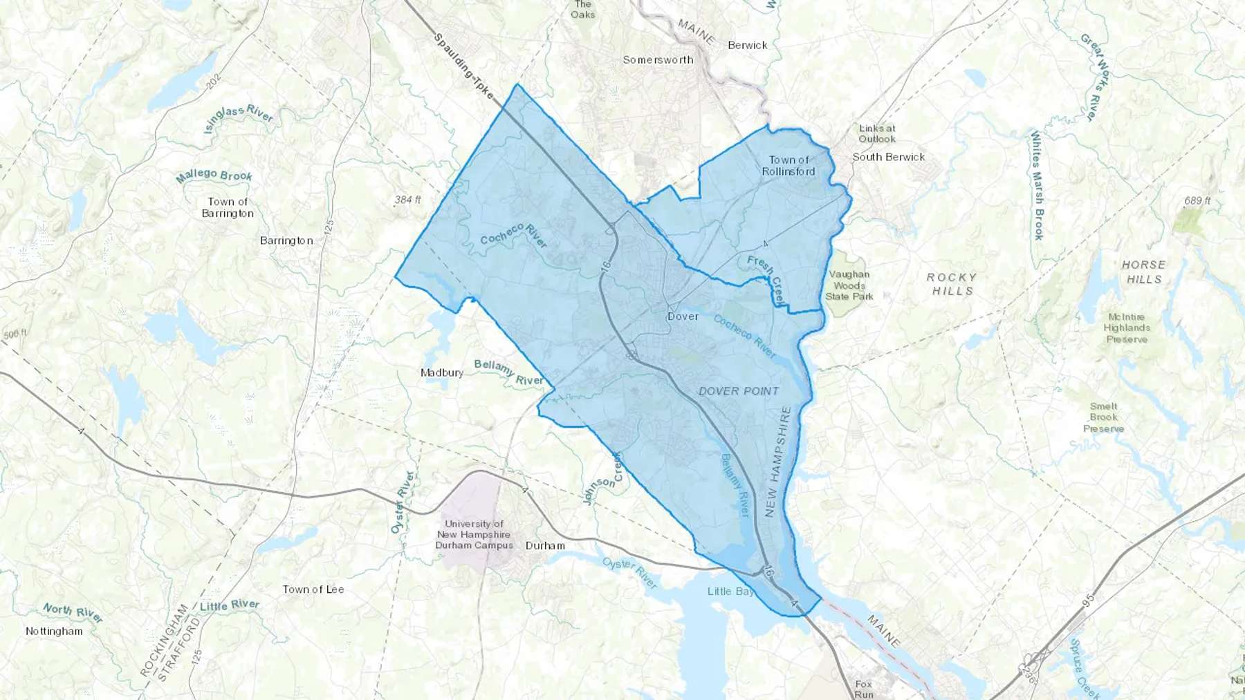 Dover, NH Cash heating Oil delivery map Map of the COD Fuel Oil delivery service area for Dover, NH