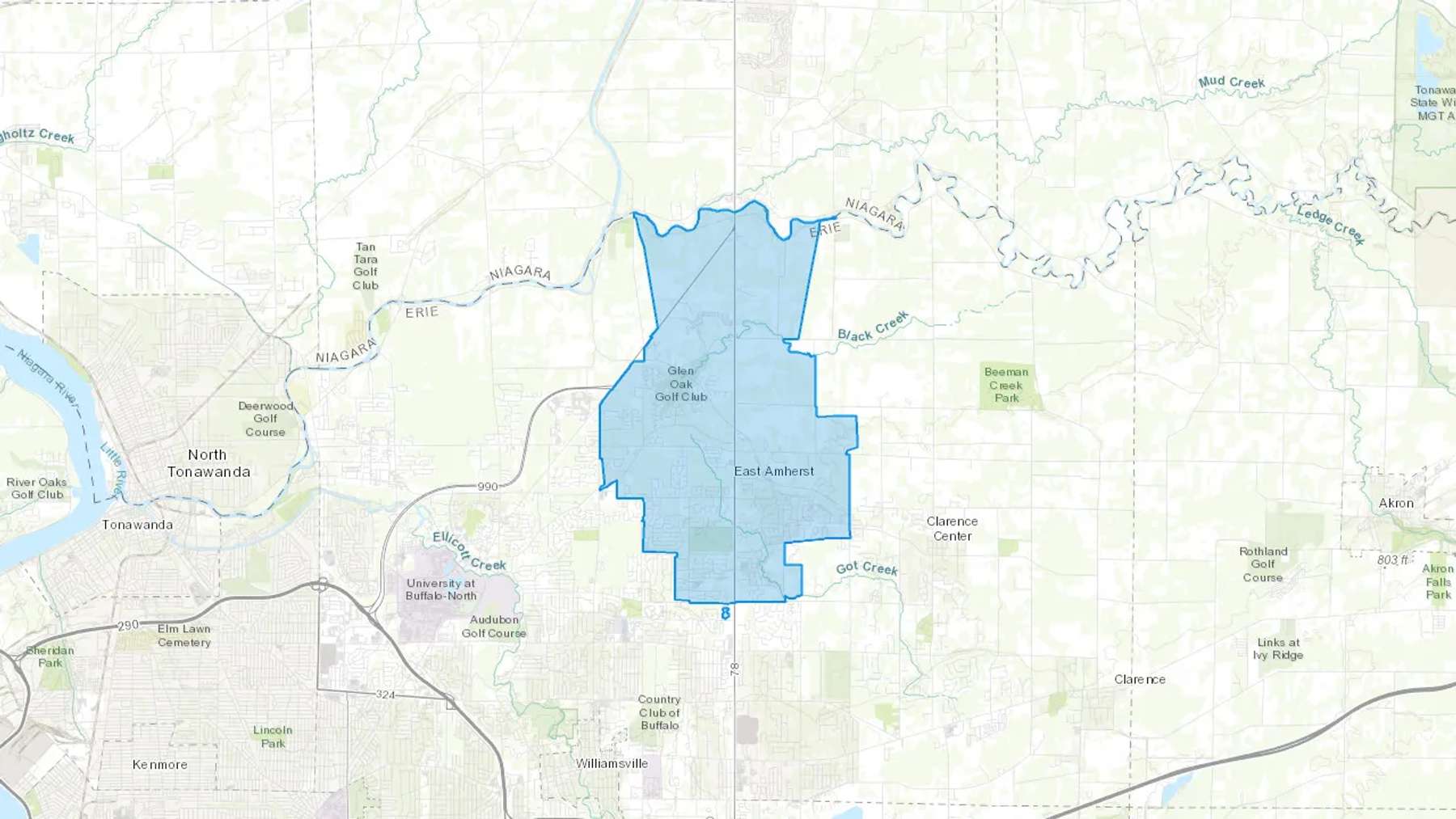 East Amherst, NY Cash heating Oil delivery map Map of the COD Fuel Oil delivery service area for East Amherst, NY