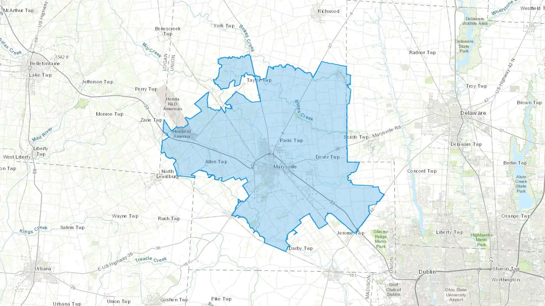 Marysville, OH Cash heating Oil delivery map Map of the COD Fuel Oil delivery service area for Marysville, OH