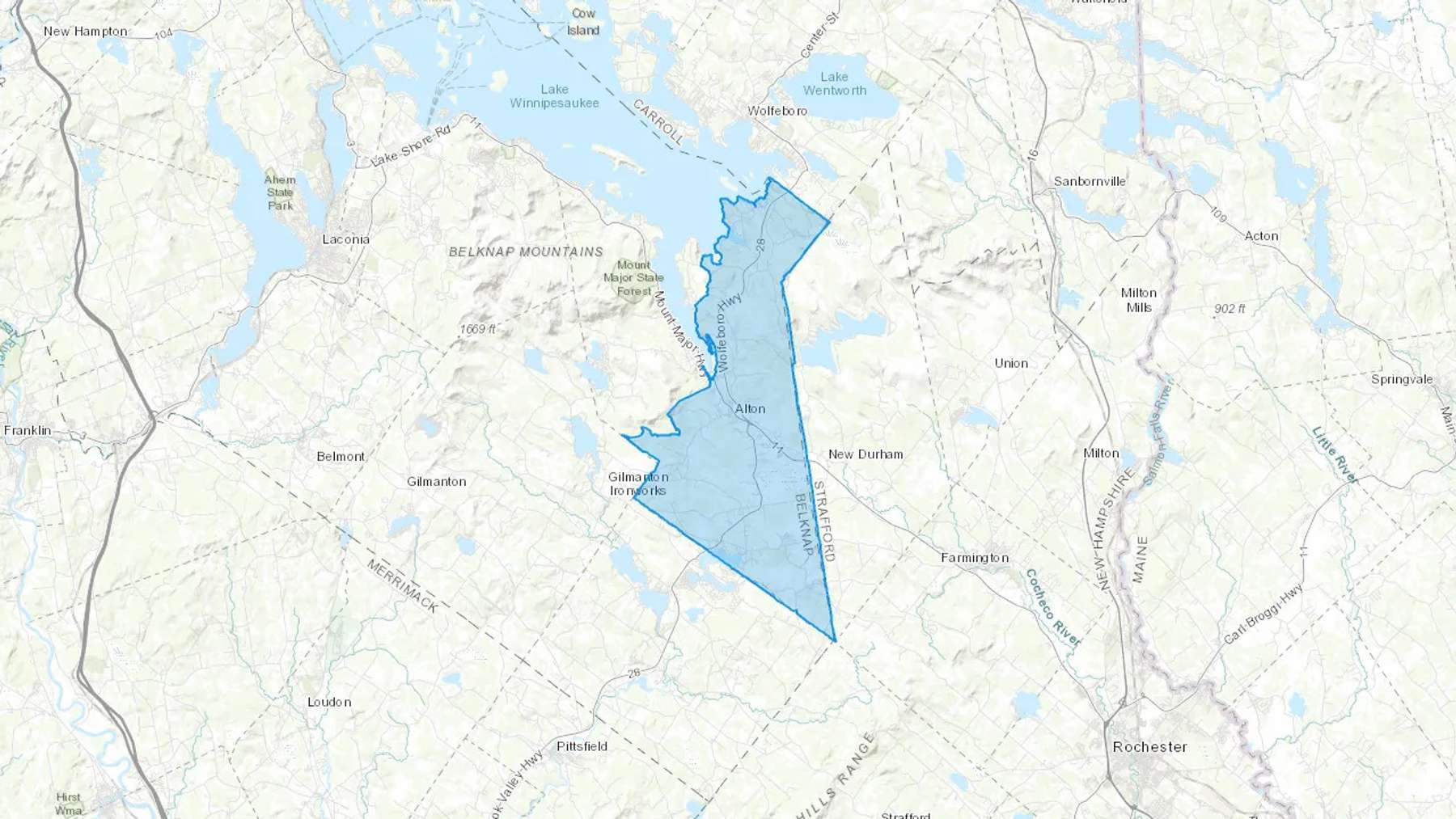 Alton, NH Cash heating Oil delivery map Map of the COD Fuel Oil delivery service area for Alton, NH