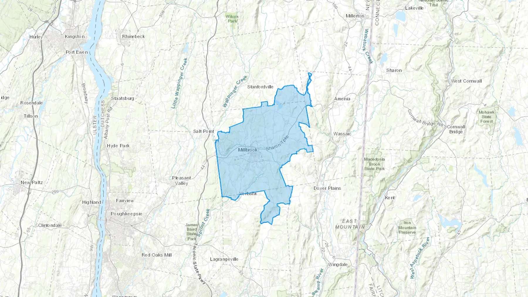Millbrook, NY Cash heating Oil delivery map Map of the COD Fuel Oil delivery service area for Millbrook, NY