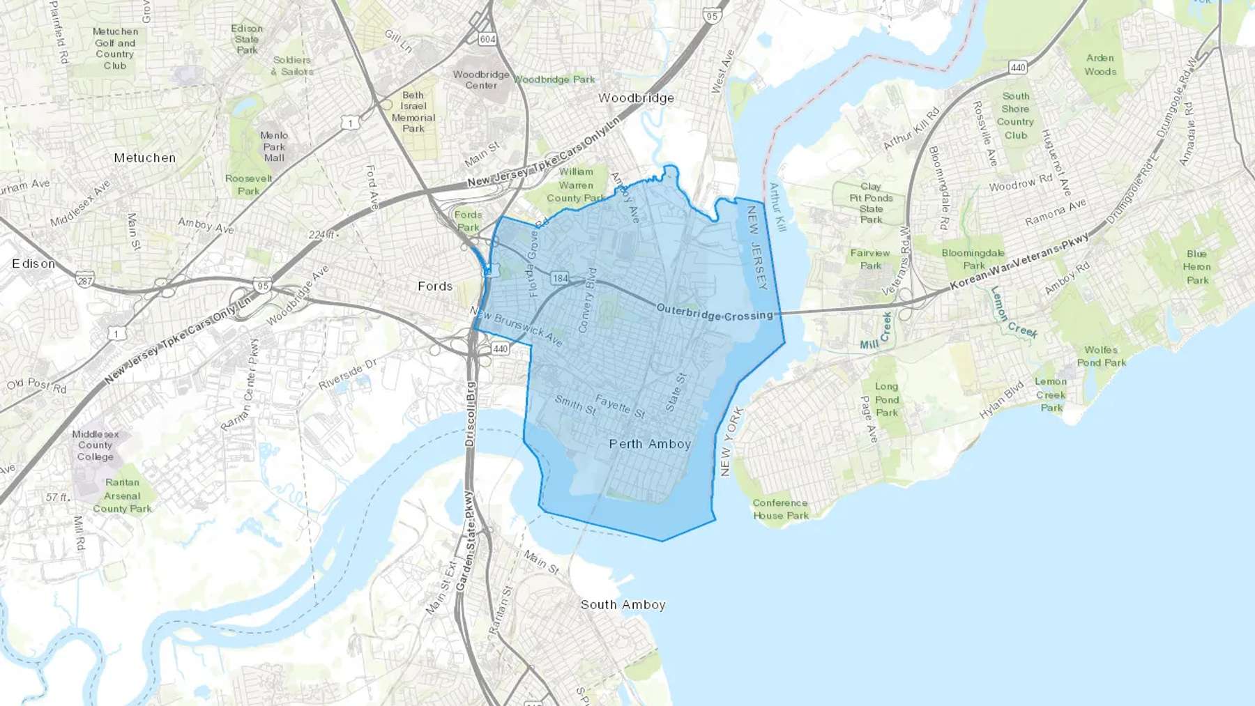 Perth Amboy, NJ Cash heating Oil delivery map Map of the COD Fuel Oil delivery service area for Perth Amboy, NJ