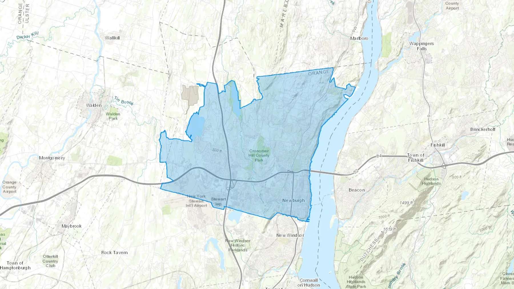 Newburgh, NY Cash heating Oil delivery map Map of the COD Fuel Oil delivery service area for Newburgh, NY