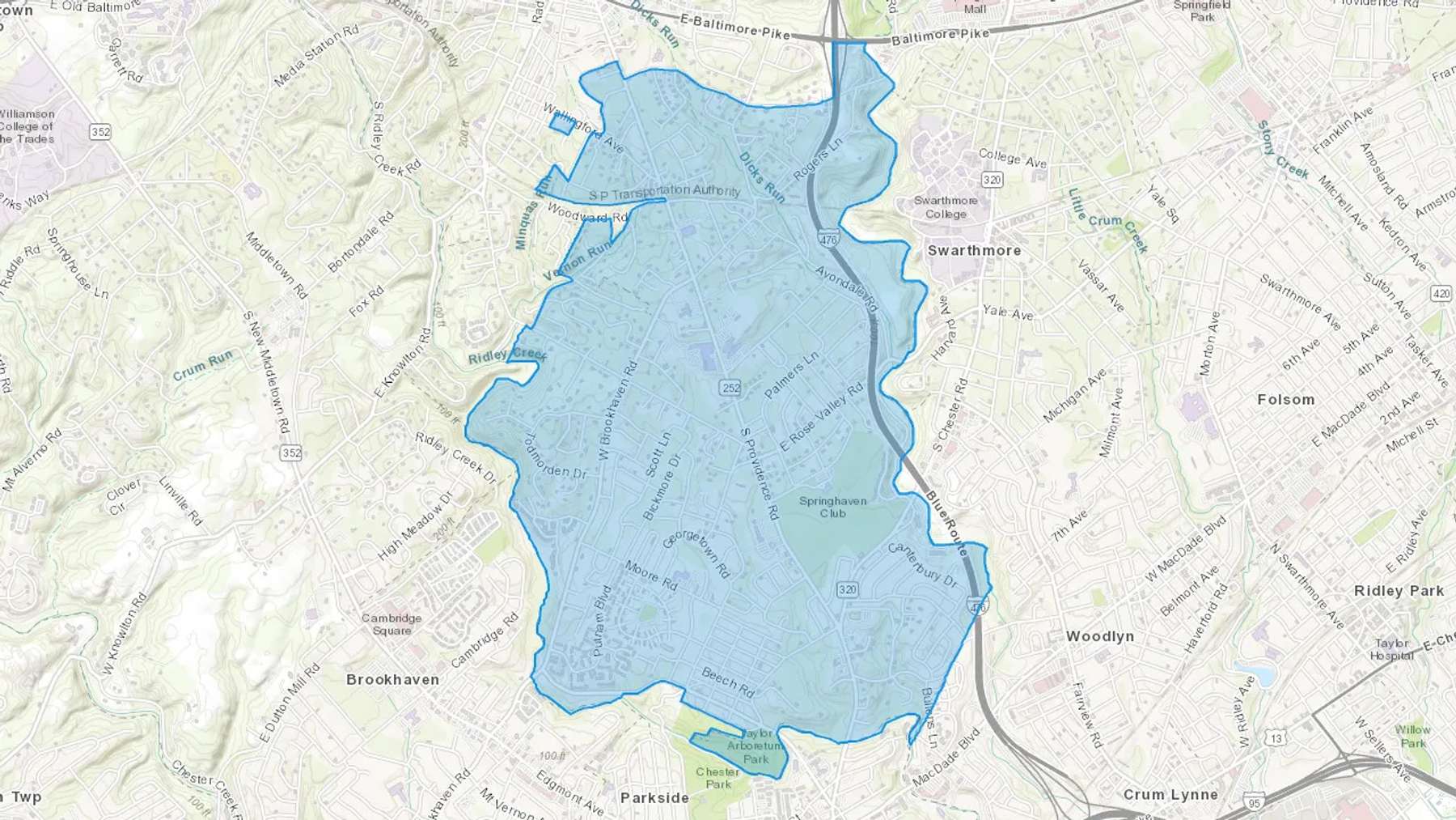 Wallingford, PA Cash heating Oil delivery map Map of the COD Fuel Oil delivery service area for Wallingford, PA