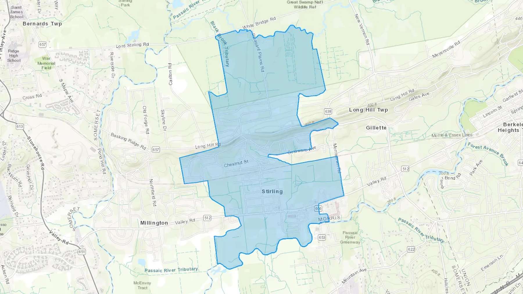 Stirling, NJ Cash heating Oil delivery map Map of the COD Fuel Oil delivery service area for Stirling, NJ