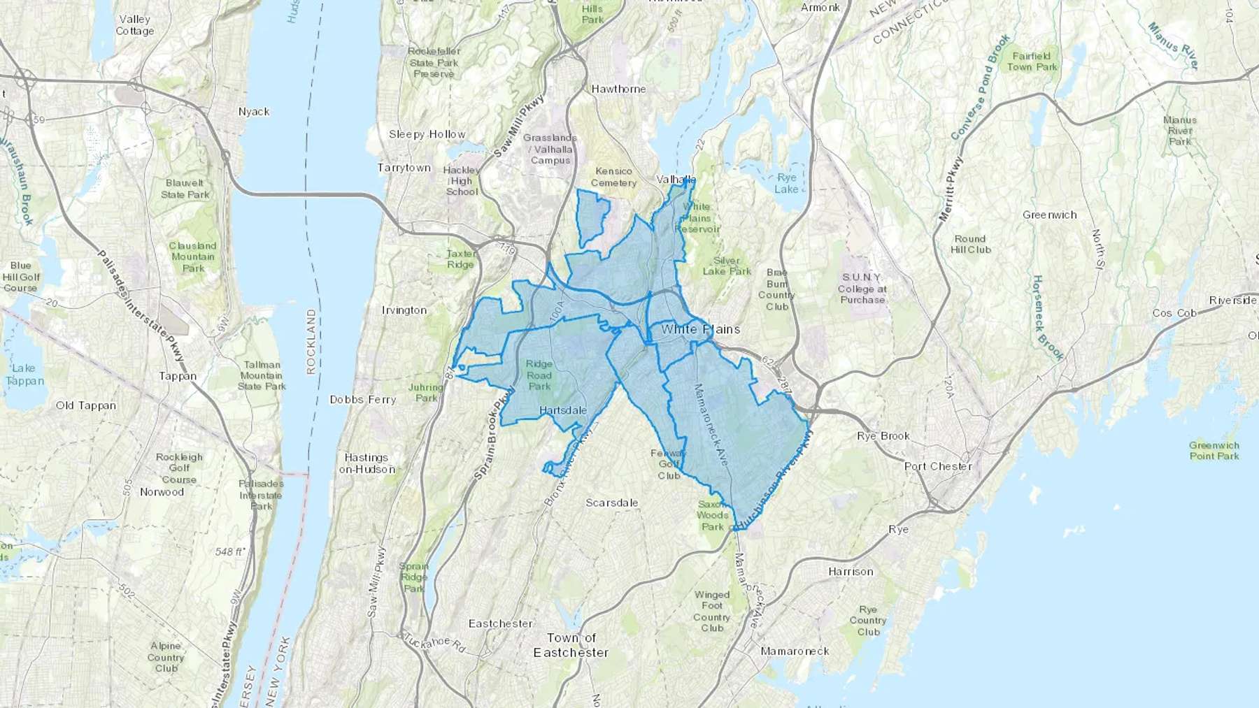 White Plains, NY Cash heating Oil delivery map Map of the COD Fuel Oil delivery service area for White Plains, NY