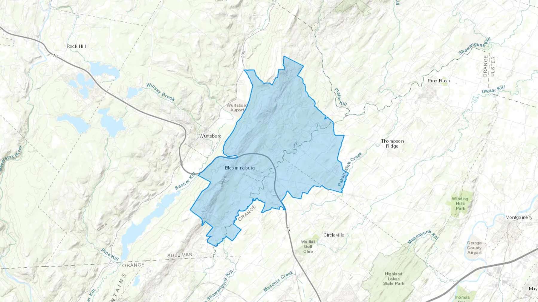 Bloomingburg, NY Cash heating Oil delivery map Map of the COD Fuel Oil delivery service area for Bloomingburg, NY