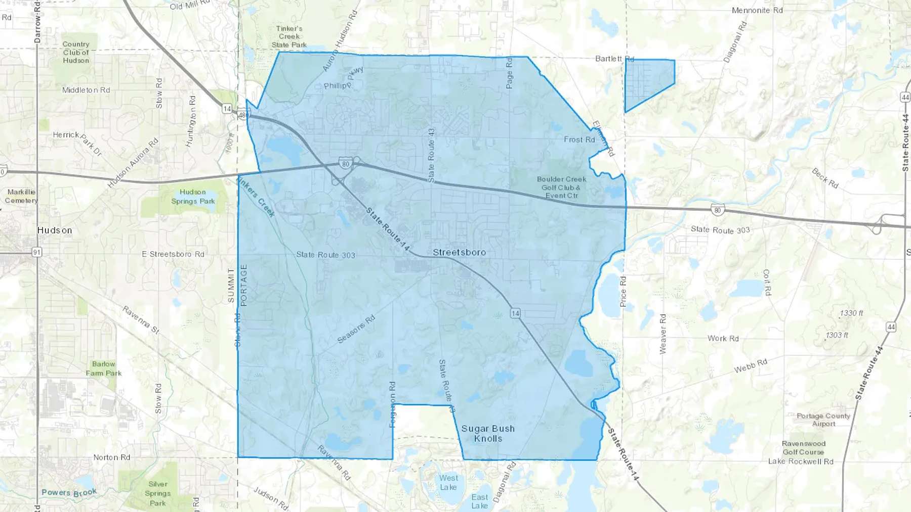 Streetsboro, OH Cash heating Oil delivery map Map of the COD Fuel Oil delivery service area for Streetsboro, OH