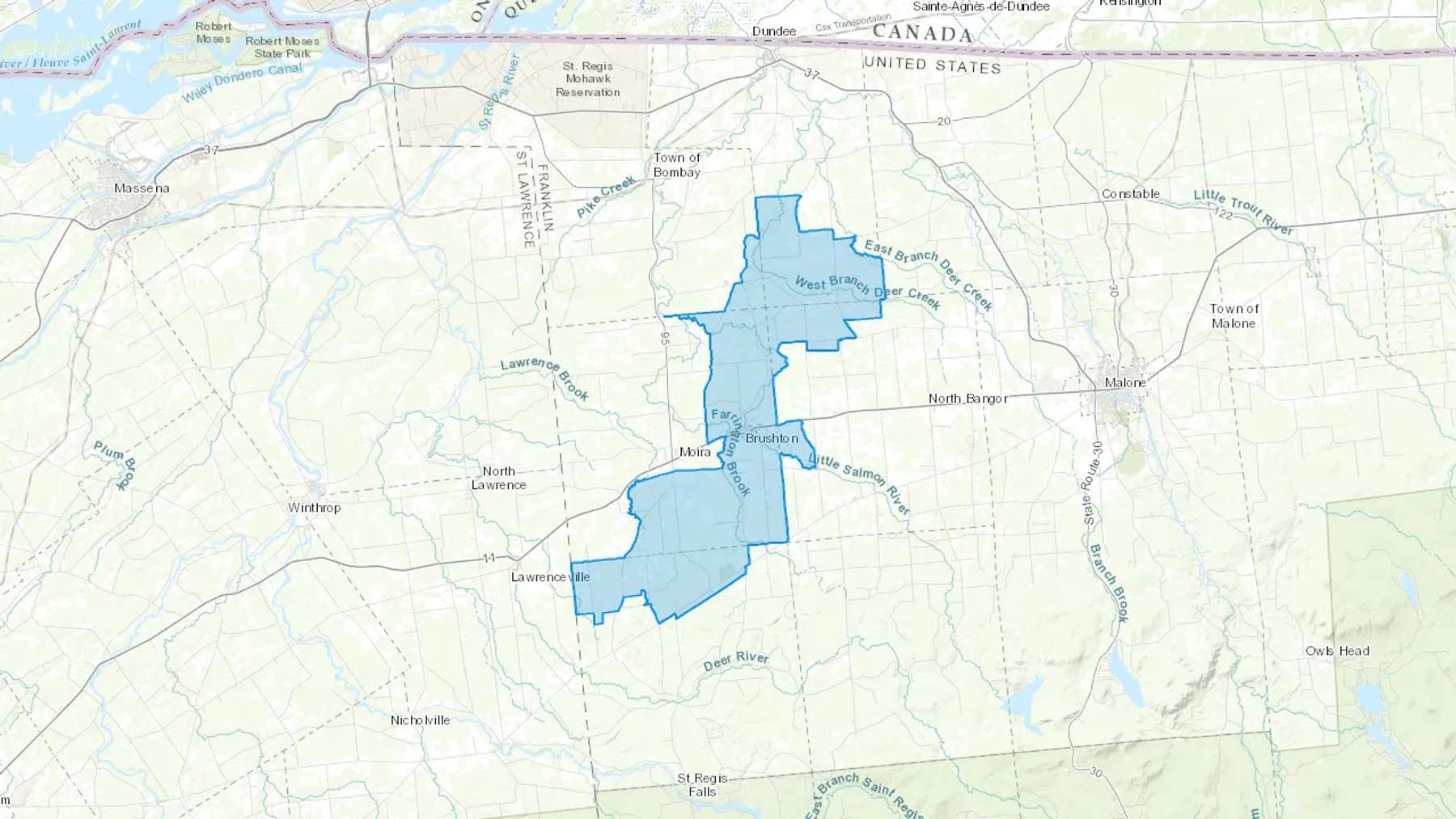 Brushton, NY Cash heating Oil delivery map Map of the COD Fuel Oil delivery service area for Brushton, NY