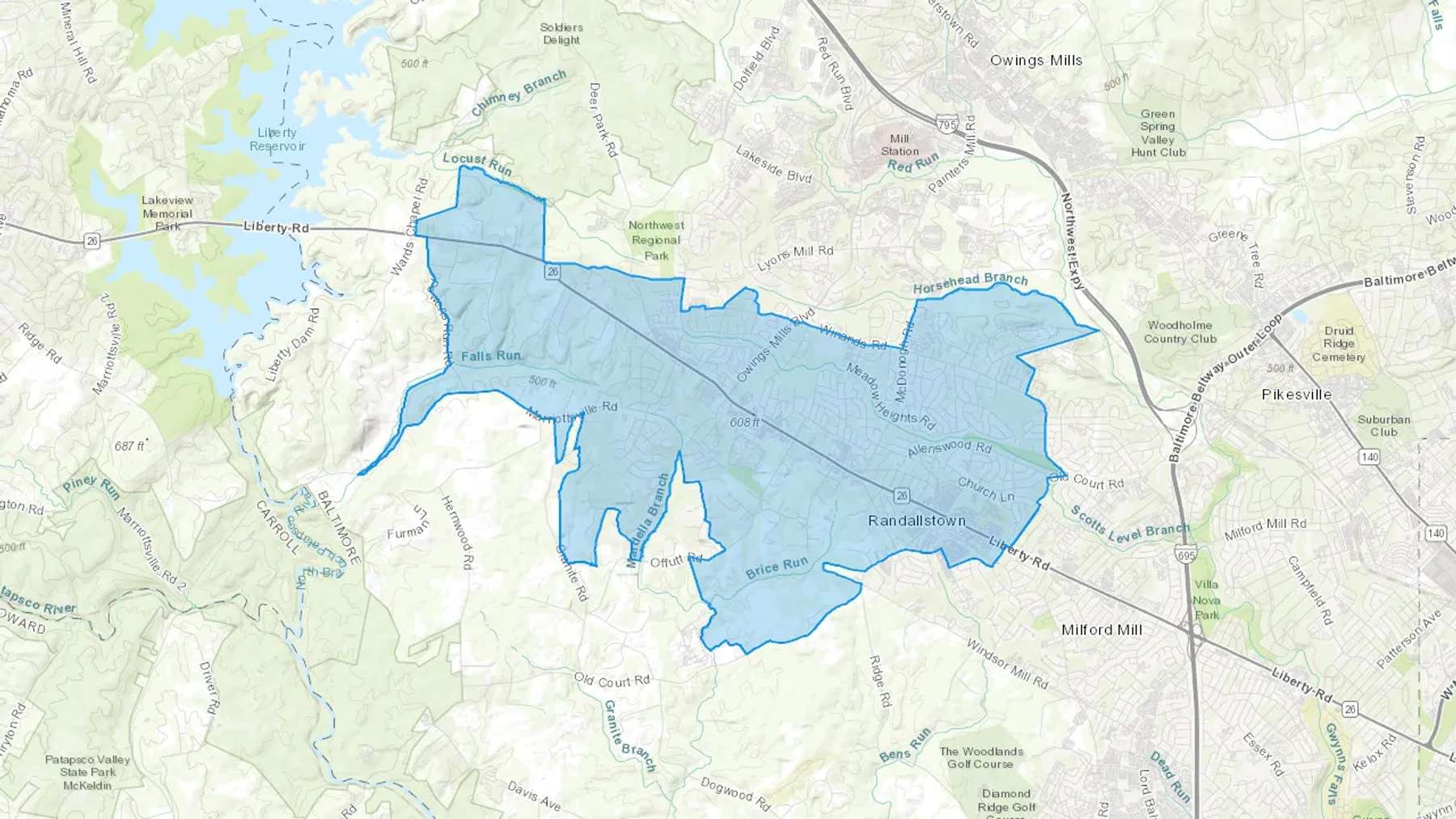 Randallstown, MD Cash heating Oil delivery map Map of the COD Fuel Oil delivery service area for Randallstown, MD