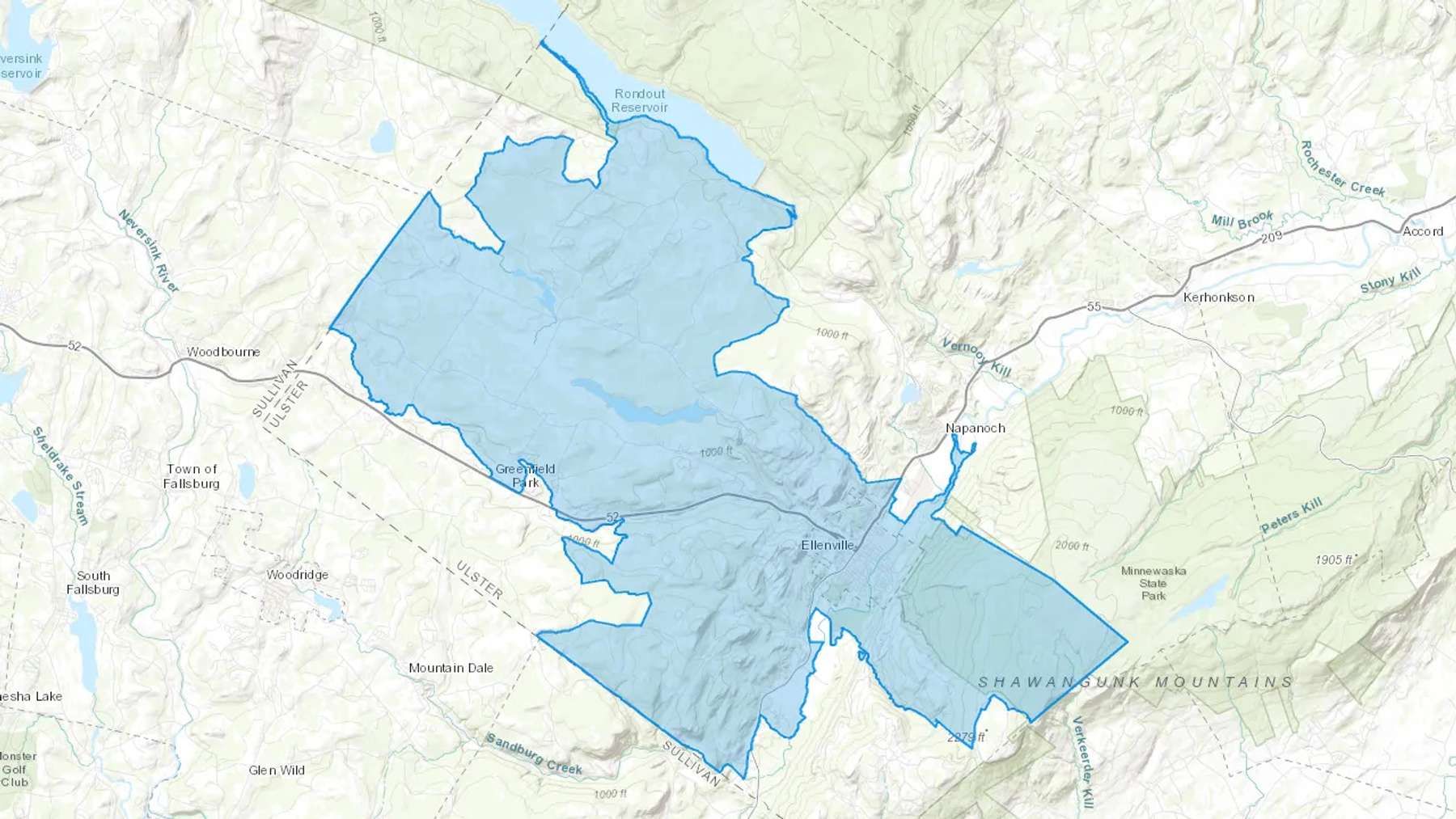 Ellenville, NY Cash heating Oil delivery map Map of the COD Fuel Oil delivery service area for Ellenville, NY