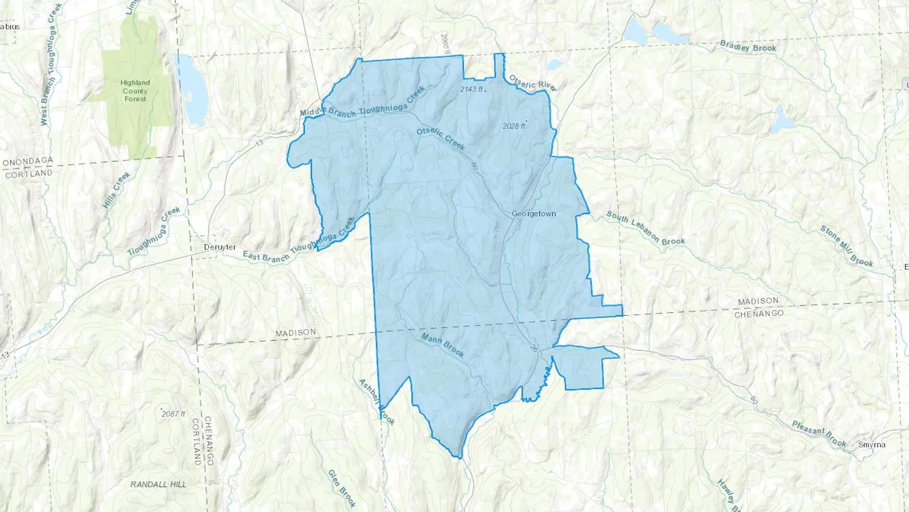 Georgetown, NY Cash heating Oil delivery map Map of the COD Fuel Oil delivery service area for Georgetown, NY