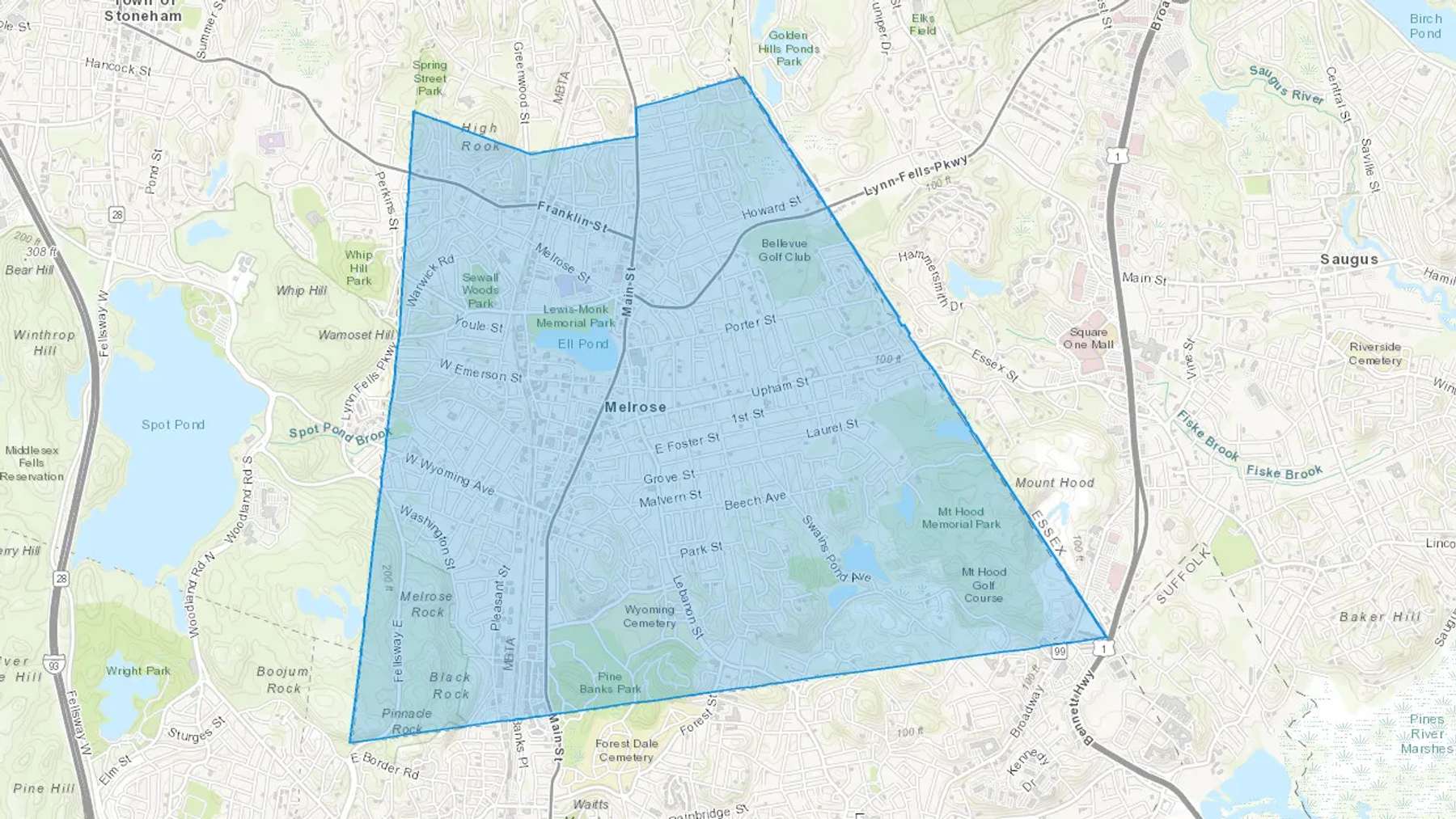 Melrose, MA Cash heating Oil delivery map Map of the COD Fuel Oil delivery service area for Melrose, MA