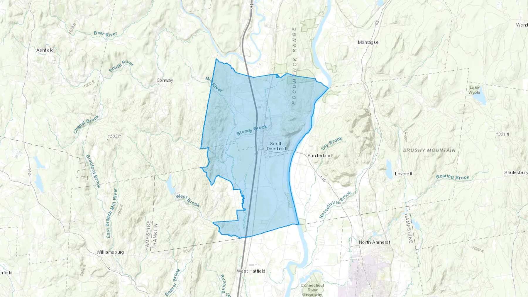 South Deerfield, MA Cash heating Oil delivery map Map of the COD Fuel Oil delivery service area for South Deerfield, MA