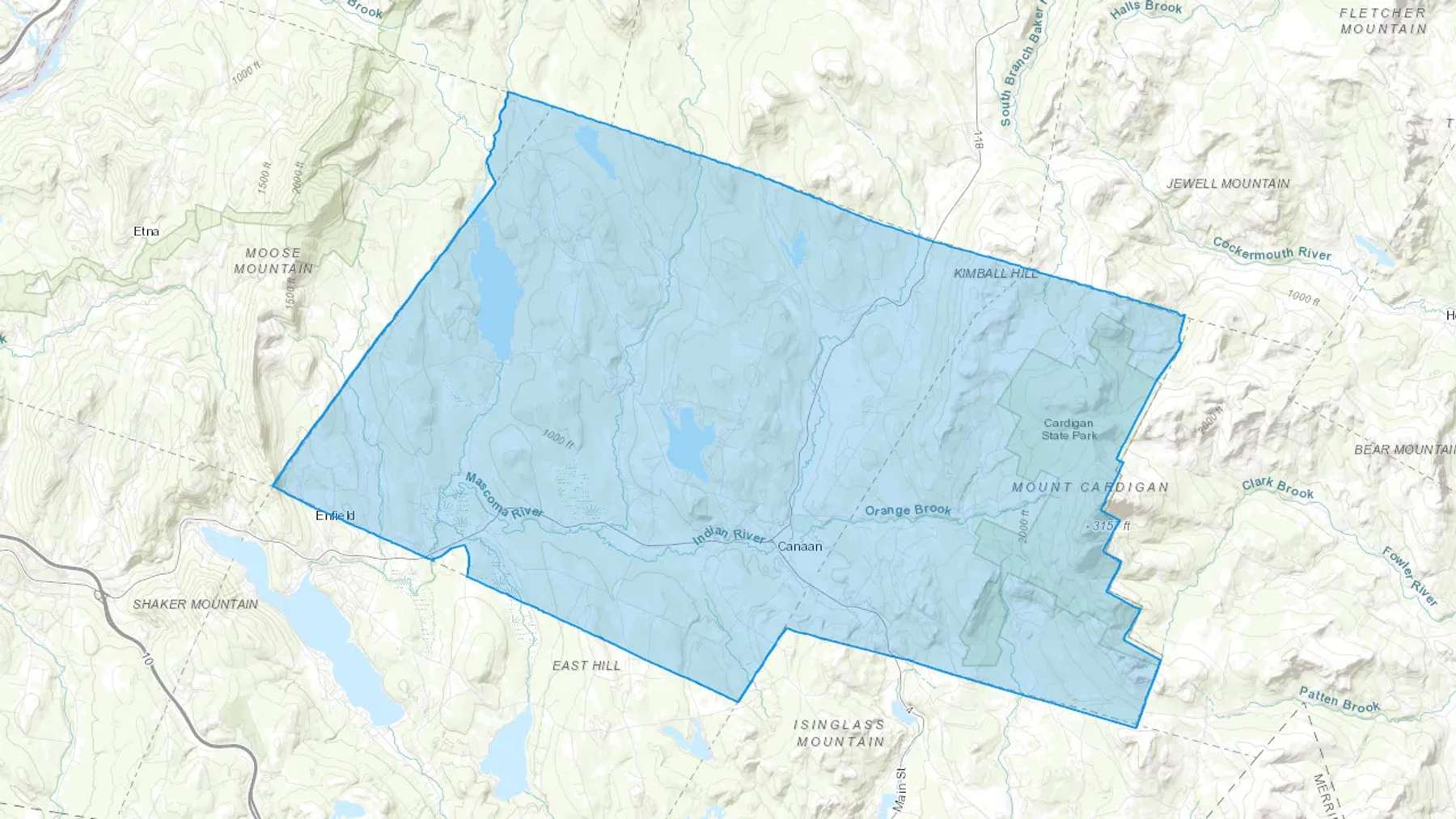Canaan, NH Cash heating Oil delivery map Map of the COD Fuel Oil delivery service area for Canaan, NH