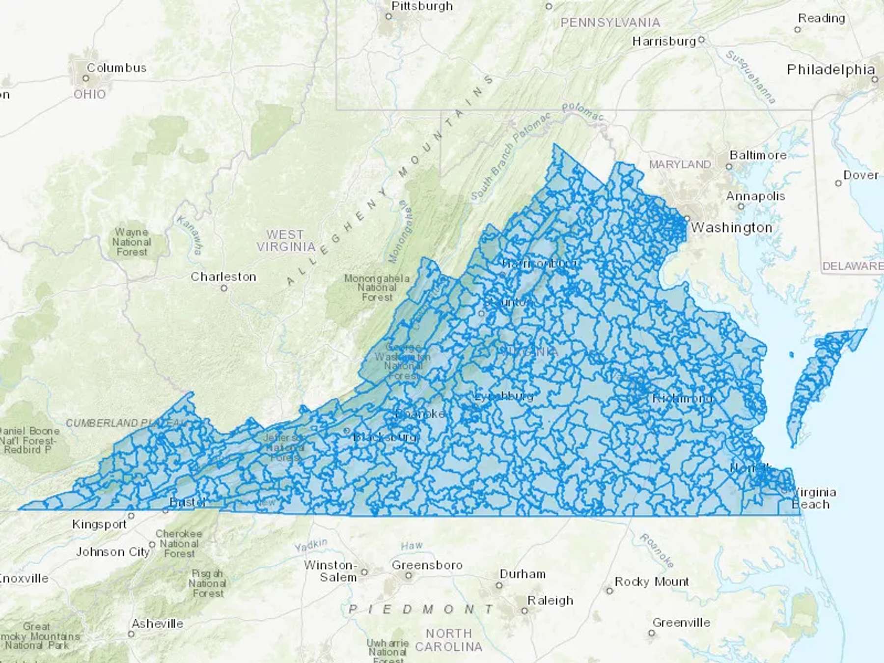 Virginia Cash Heating Oil Delivery Map Map of the COD Fuel Oil Delivery Service Area for VA
