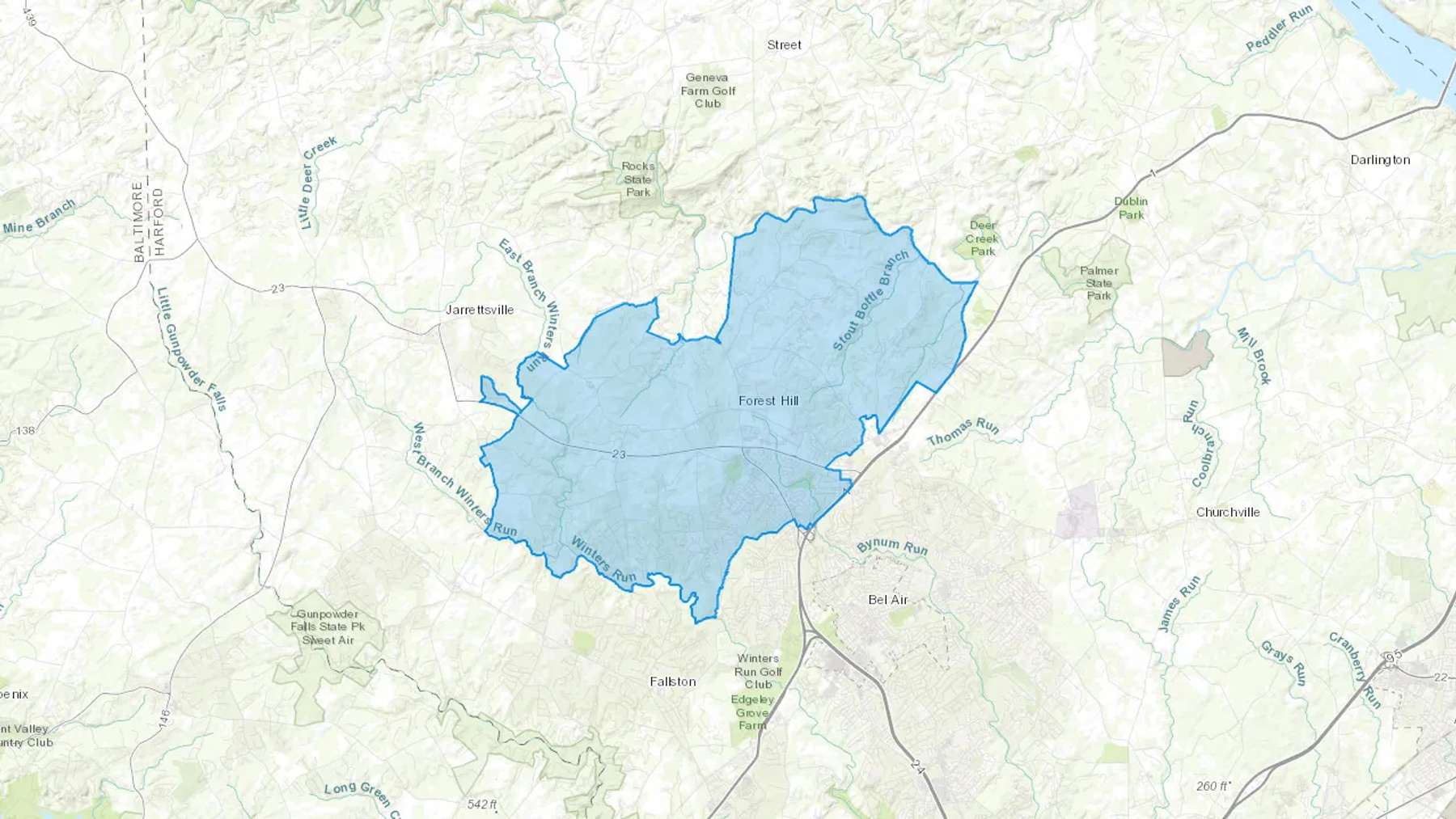 Forest Hill, MD Cash heating Oil delivery map Map of the COD Fuel Oil delivery service area for Forest Hill, MD