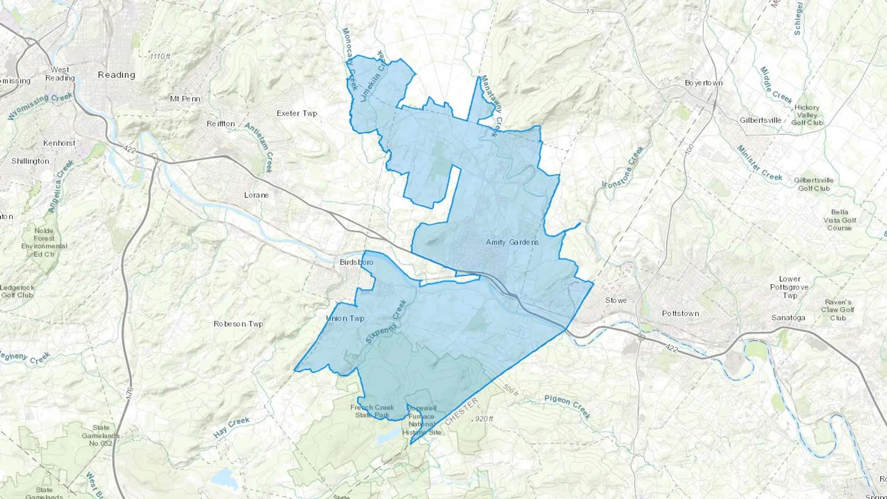 Douglassville, PA Cash heating Oil delivery map Map of the COD Fuel Oil delivery service area for Douglassville, PA