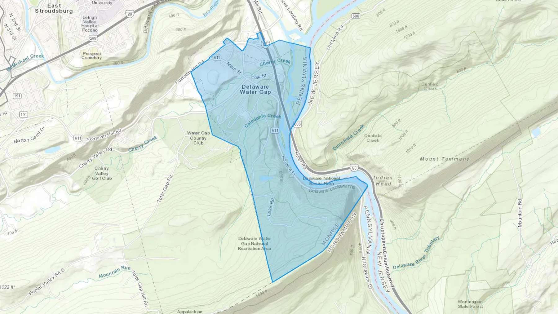 Delaware Water Gap, PA Cash heating Oil delivery map Map of the COD Fuel Oil delivery service area for Delaware Water Gap, PA