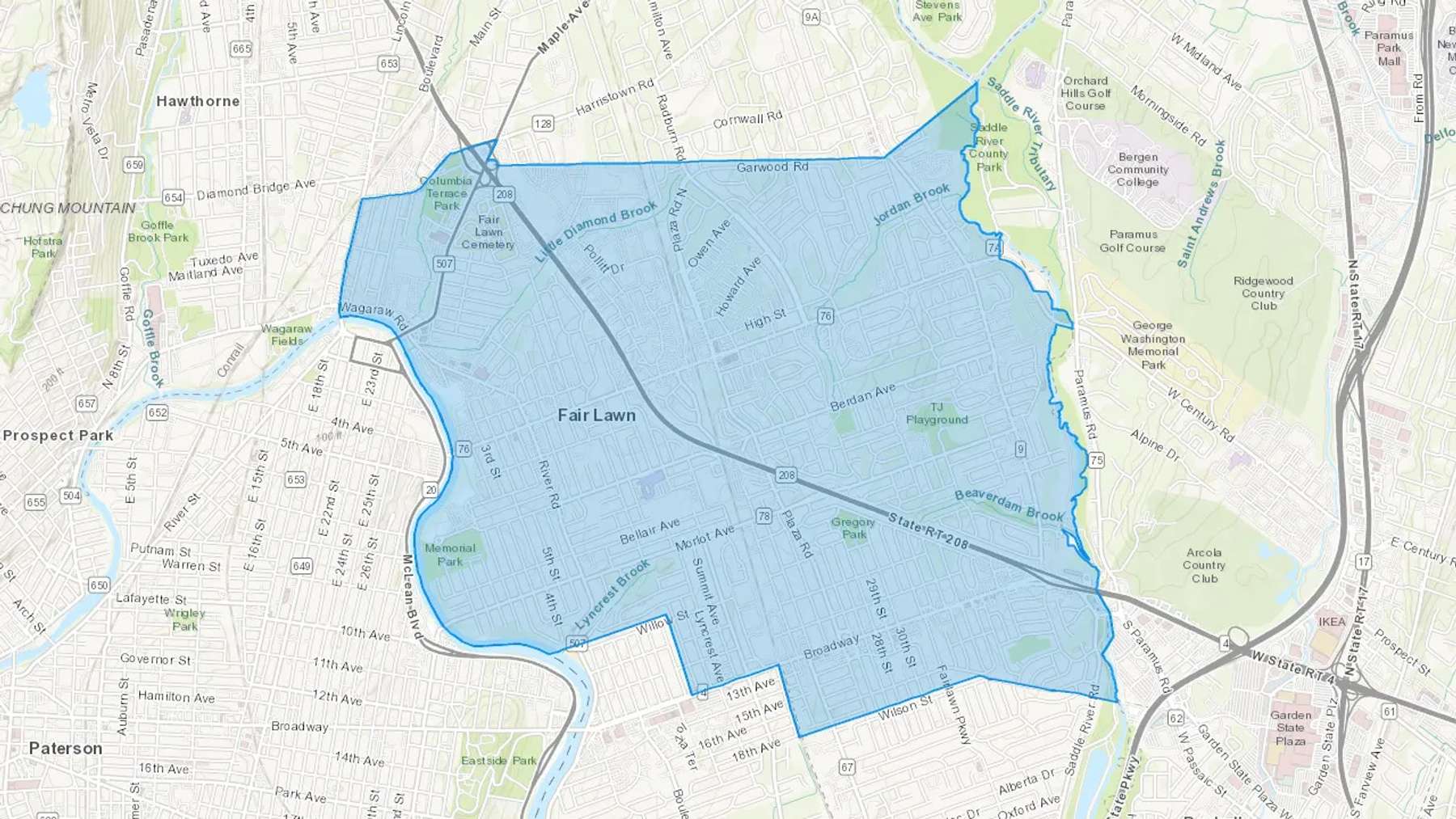 Fair Lawn, NJ Cash heating Oil delivery map Map of the COD Fuel Oil delivery service area for Fair Lawn, NJ