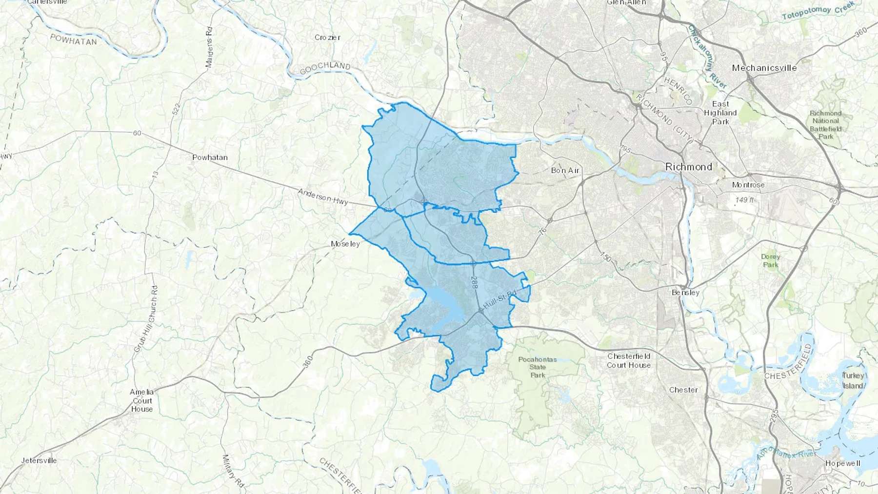 Midlothian, VA Cash heating Oil delivery map Map of the COD Fuel Oil delivery service area for Midlothian, VA