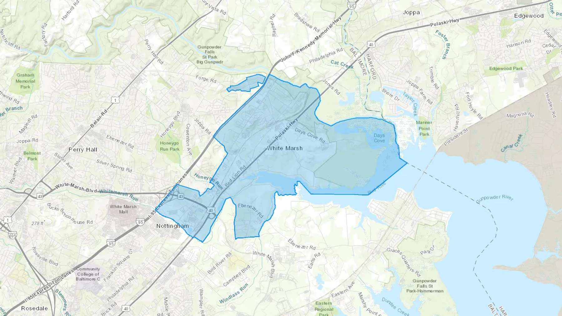 White Marsh, MD Cash heating Oil delivery map Map of the COD Fuel Oil delivery service area for White Marsh, MD
