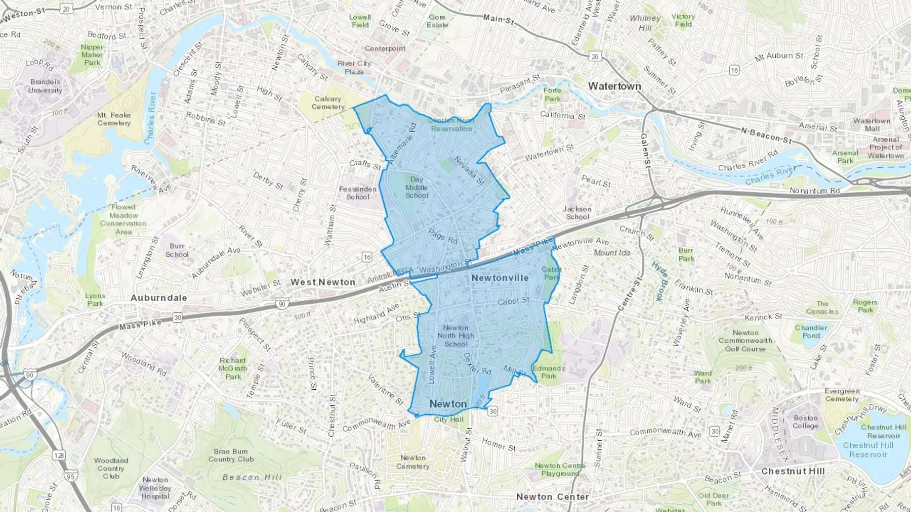 Newtonville, MA Cash heating Oil delivery map Map of the COD Fuel Oil delivery service area for Newtonville, MA