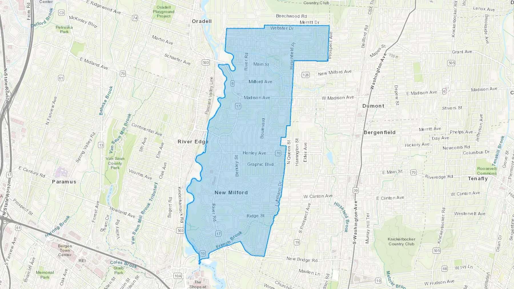 New Milford, NJ Cash heating Oil delivery map Map of the COD Fuel Oil delivery service area for New Milford, NJ
