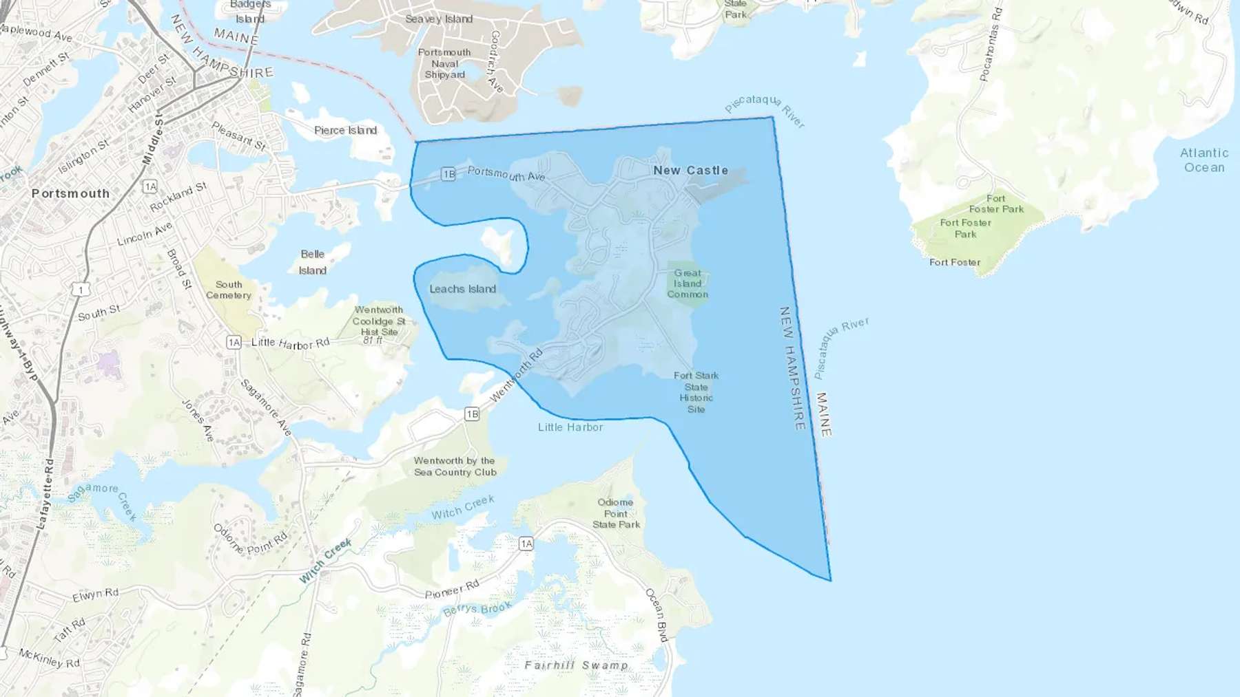 New Castle, NH Cash heating Oil delivery map Map of the COD Fuel Oil delivery service area for New Castle, NH