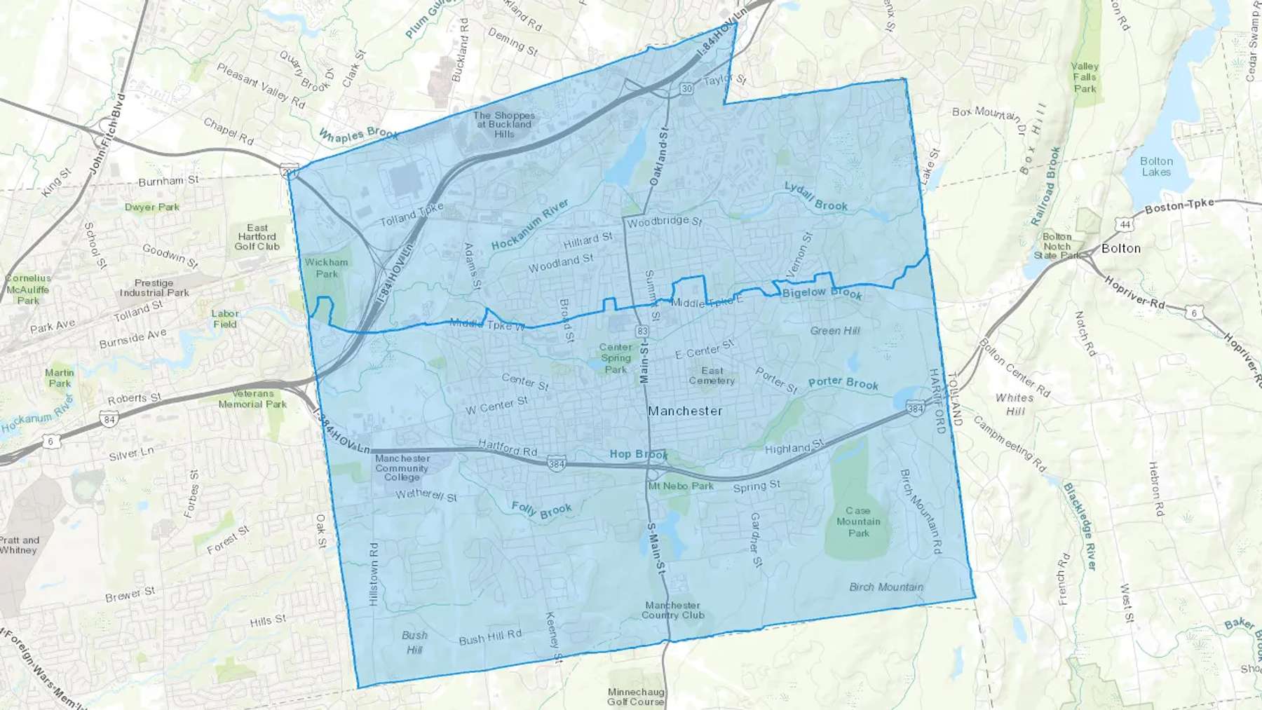 Manchester, CT Cash heating Oil delivery map Map of the COD Fuel Oil delivery service area for Manchester, CT