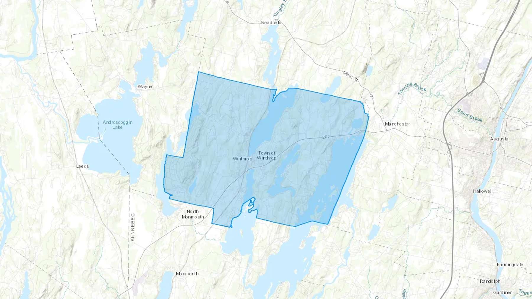 Winthrop, ME Cash heating Oil delivery map Map of the COD Fuel Oil delivery service area for Winthrop, ME