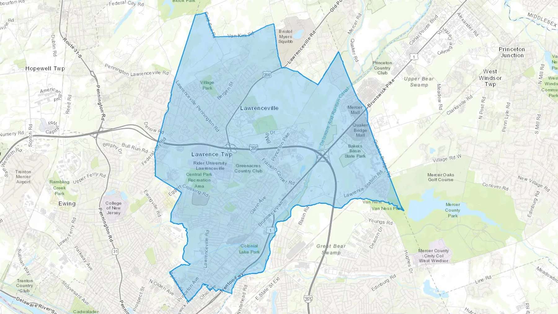 Lawrence Township, NJ Cash heating Oil delivery map Map of the COD Fuel Oil delivery service area for Lawrence Township, NJ