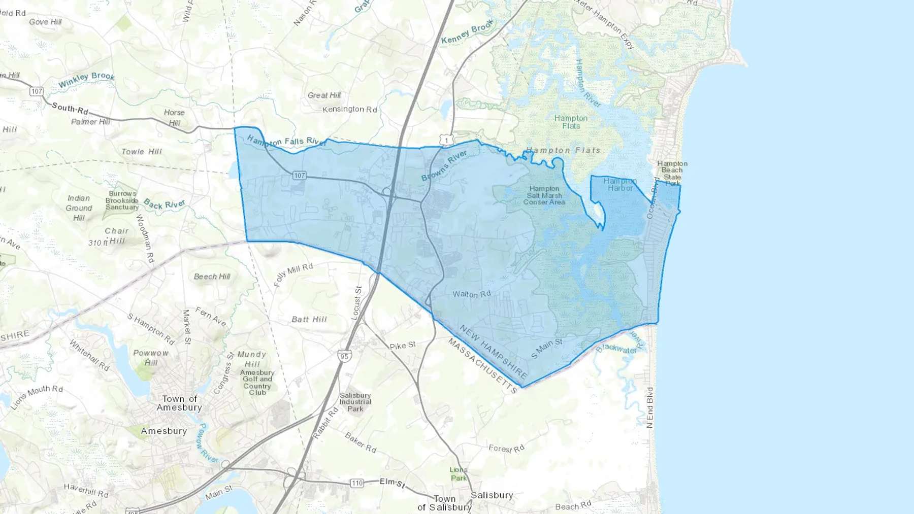 Seabrook, NH Cash heating Oil delivery map Map of the COD Fuel Oil delivery service area for Seabrook, NH