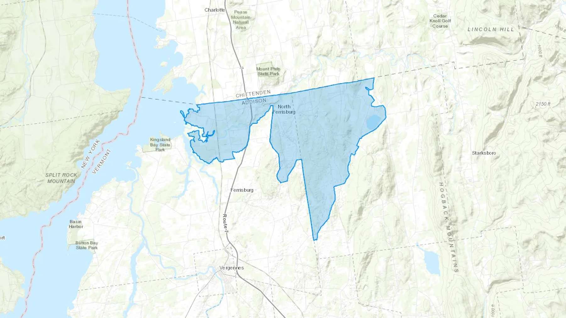 North Ferrisburgh, VT Cash heating Oil delivery map Map of the COD Fuel Oil delivery service area for North Ferrisburgh, VT