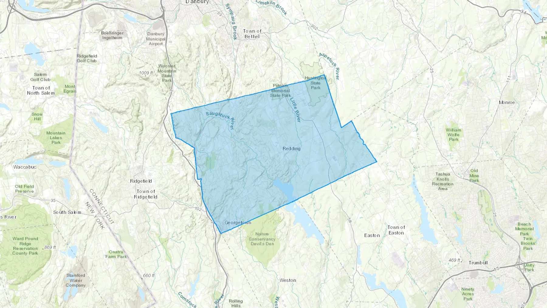 Redding, CT Cash heating Oil delivery map Map of the COD Fuel Oil delivery service area for Redding, CT