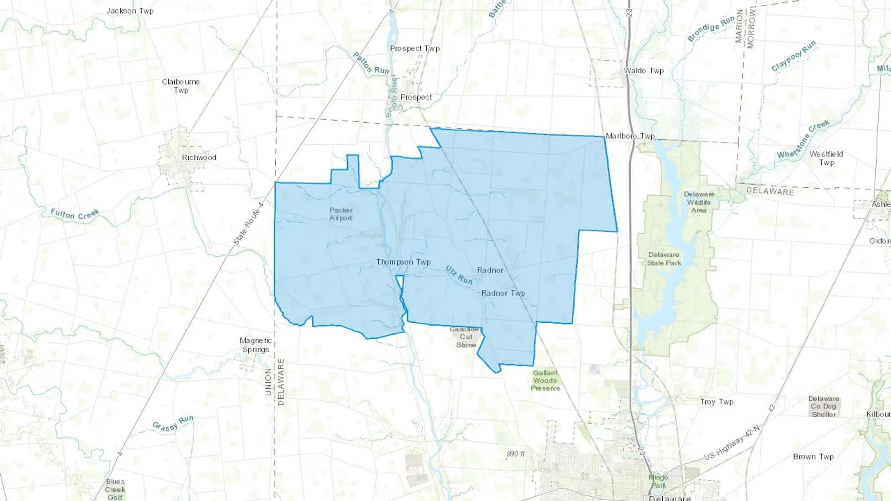 Radnor, OH Cash heating Oil delivery map Map of the COD Fuel Oil delivery service area for Radnor, OH