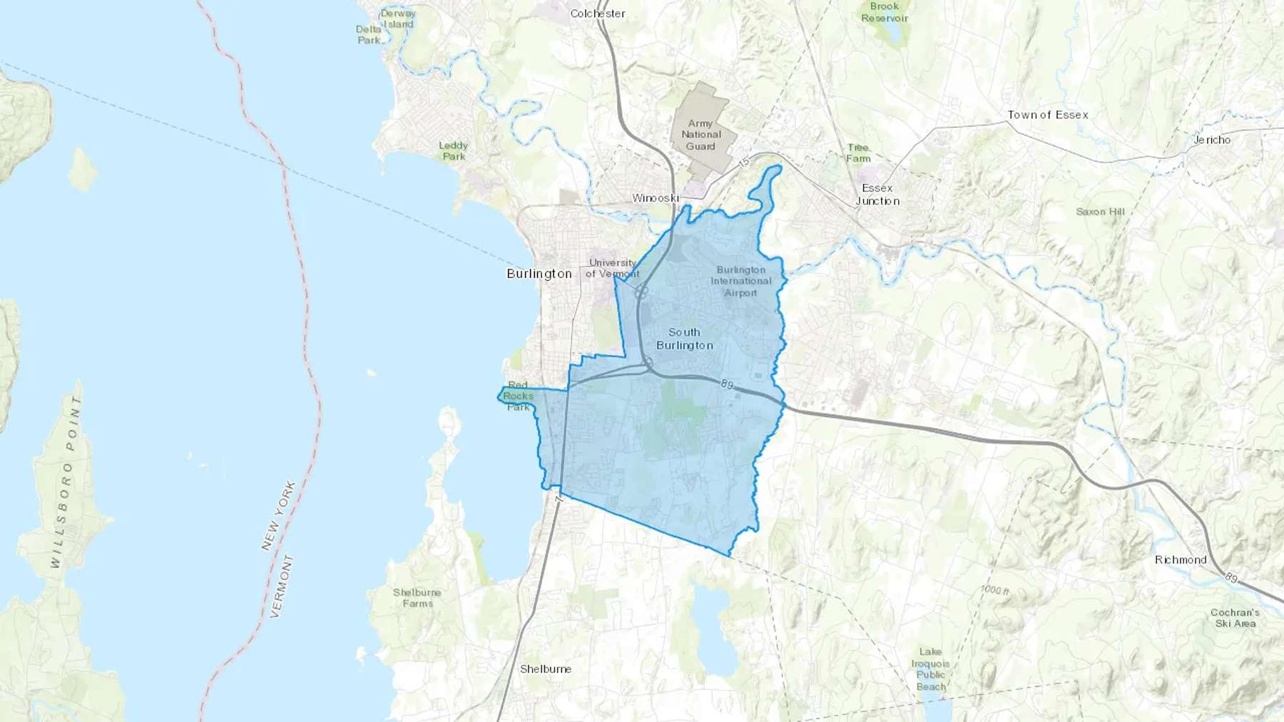 South Burlington, VT Cash heating Oil delivery map Map of the COD Fuel Oil delivery service area for South Burlington, VT