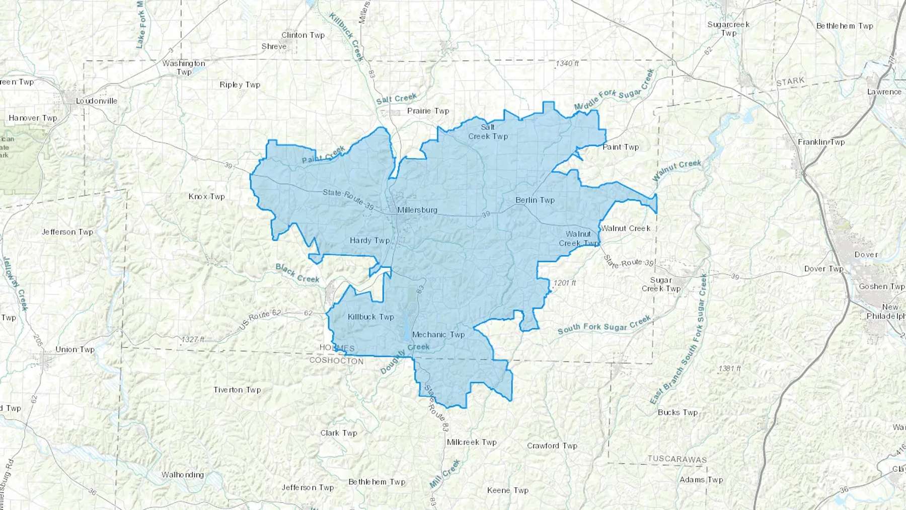 Millersburg, OH Cash heating Oil delivery map Map of the COD Fuel Oil delivery service area for Millersburg, OH