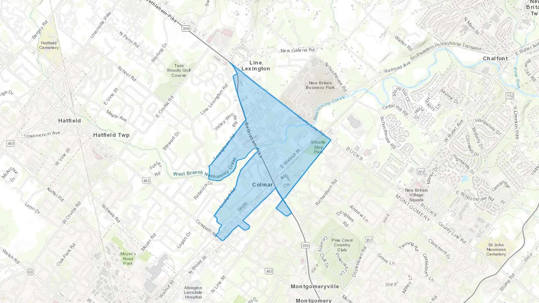 Colmar, PA Cash heating Oil delivery map Map of the COD Fuel Oil delivery service area for Colmar, PA