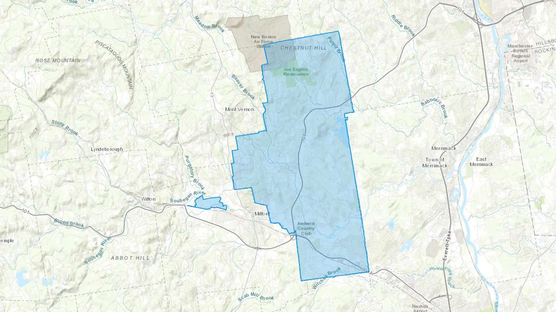 Amherst, NH Cash heating Oil delivery map Map of the COD Fuel Oil delivery service area for Amherst, NH