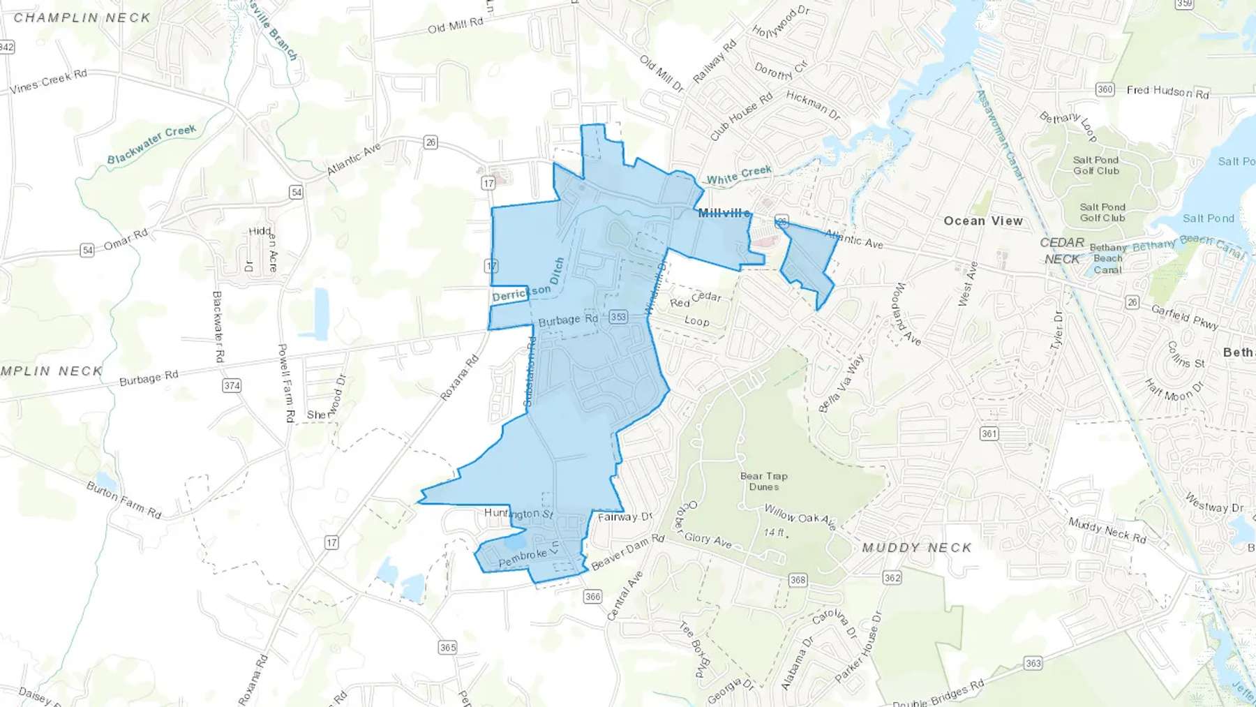 Millville, DE Cash heating Oil delivery map Map of the COD Fuel Oil delivery service area for Millville, DE