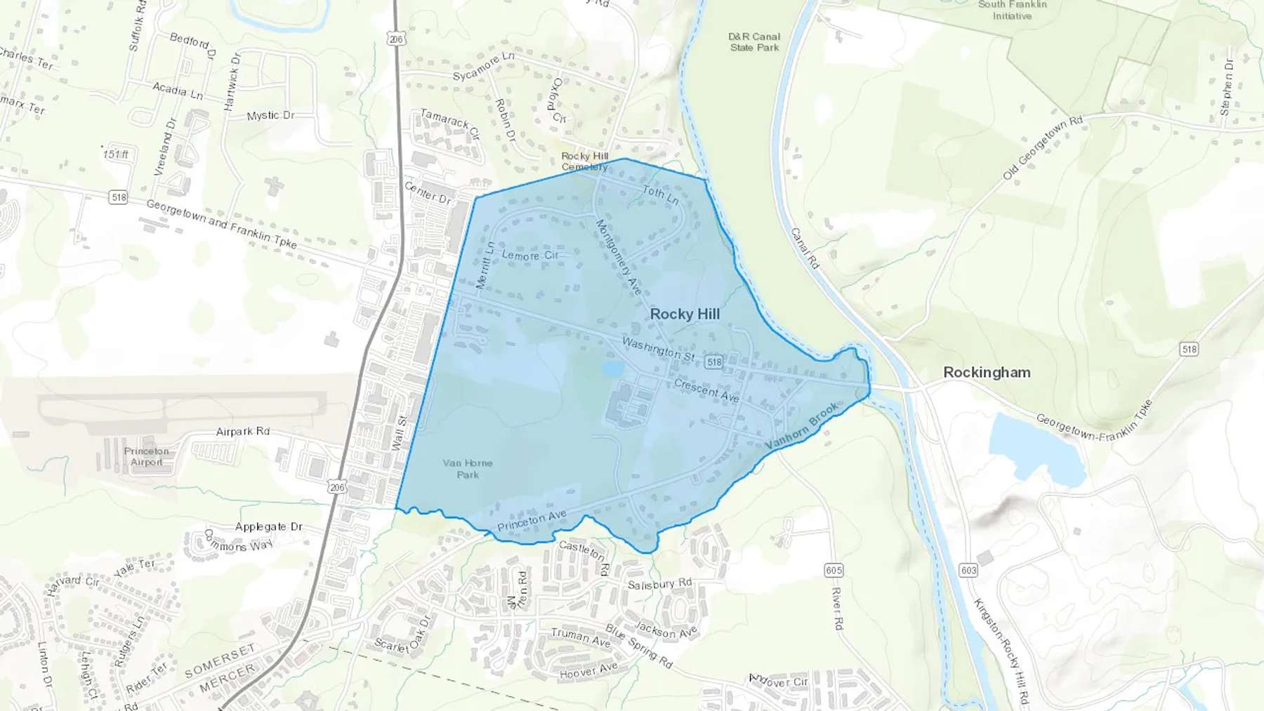 Rocky Hill, NJ Cash heating Oil delivery map Map of the COD Fuel Oil delivery service area for Rocky Hill, NJ